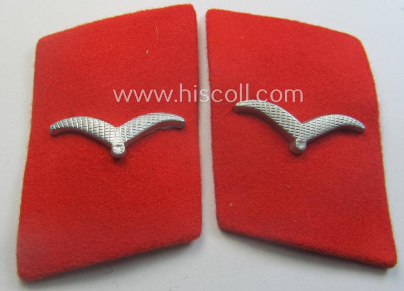 Pair of WH (Luftwaffe) bright-red-coloured, EM- (ie. NCO-) type collar-patches (ie. 'Kragenspiegel') as was intended for usage by a member within a: 'Flak-Artillerie'-regiment ie. unit
