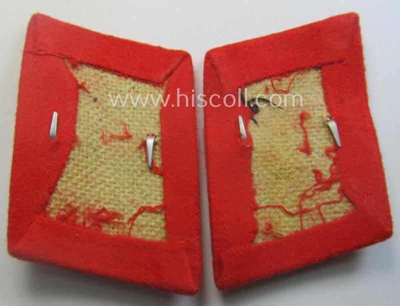 Pair of WH (Luftwaffe) bright-red-coloured, EM- (ie. NCO-) type collar-patches (ie. 'Kragenspiegel') as was intended for usage by a member within a: 'Flak-Artillerie'-regiment ie. unit