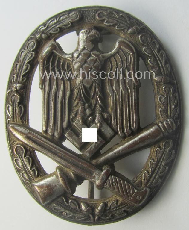 'Allgemeines Sturmabzeichen' being a non-maker-marked, so-called: 'copper-coated' & 'Buntmetall'-based so-called: 'flat-back'-pattern by a (by me) unidentified maker