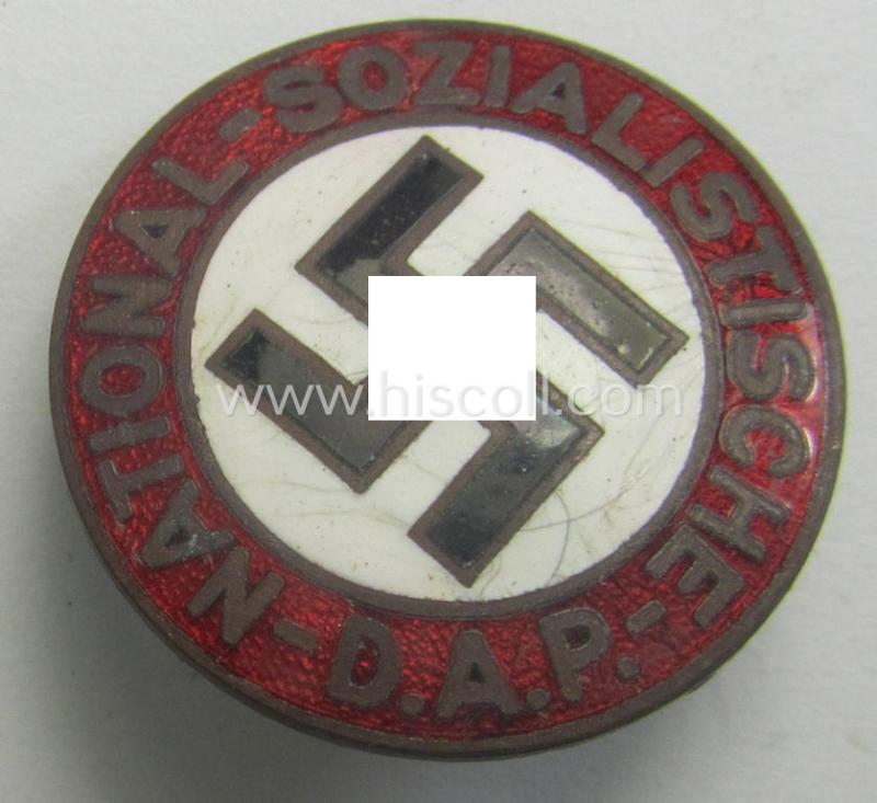 Early-pattern 'N.S.D.A.P. - Parteiabzeichen' showing a: 'Ges.Gesch.'-patent-pending-designation