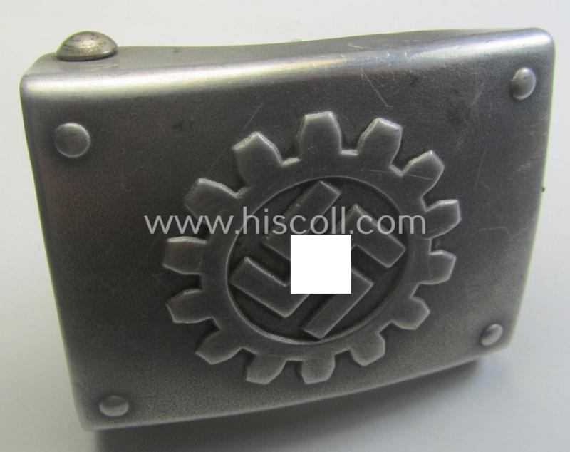 'DAF' ie. 'Werkschar'-related enlisted-mens'- (ie. NCO-) type belt-buckle being a maker- (ie. 'A'- and/or: 'RzM M4/39'-) marked example that comes in a moderately worn- and/or used, condition