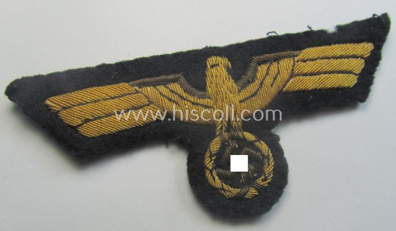 WH (Kriegsmarine) officers'-type, hand-embroidered breast-eagle (ie. 'Brustadler für Offiziere') as was executed in bright-golden-coloured braid and so-called: 'Cellueon'-based material