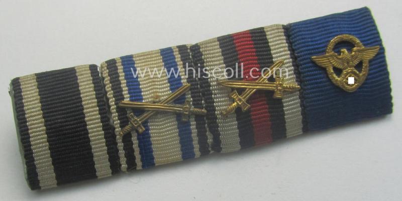 4-pieced, WWI- (ie. WWII-) period ribbon-bar (ie. 'Feld- o. Bandspange') resp. depicting a WWI-period: 'EK II.Kl.', a: 'Bayern Militär-Verdienstkreuz 3. Kl. mit Schwn.', a: 'FKK 1914-18' and a: 'Polizei-D.A. der 1. Stufe'