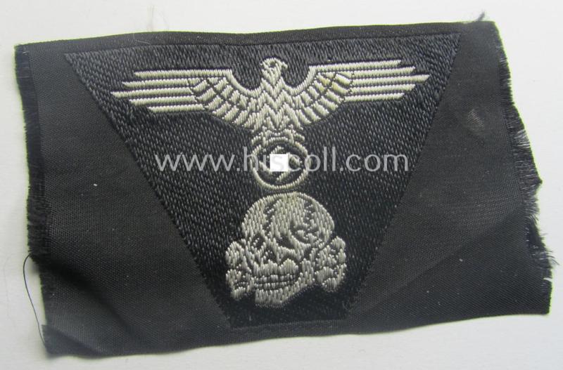 Waffen-SS black-coloured M43-pattern 'Panzer'-cap-trapezoid as executed in 'BeVo'-weave-pattern as was specifically intended for usage on the M43-model field-caps (ie. 'Einheitsfeldmützen')