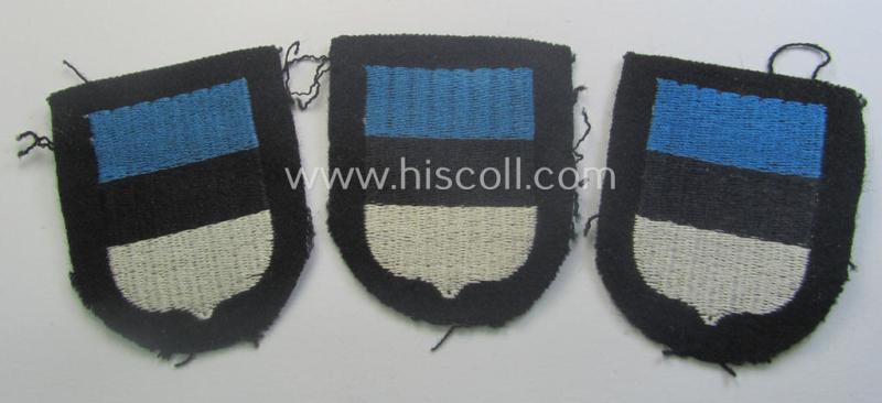 Estonian, Waffen-SS 'volunteer' arm-shield as was specifically intended for usage by soldiers of the: '20. Waffen-Grenadier-Division der SS' (ie. 'estnische Nr. 1') that comes in a 'virtually mint- ie. unissued', condition