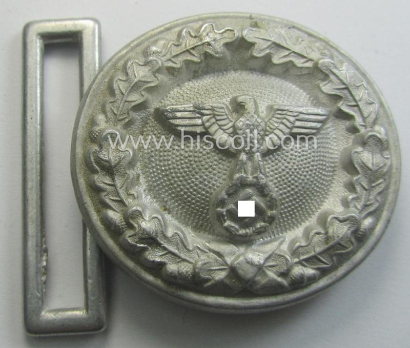Hardly- (ie. even never!) worn, 'standard'-issue-pattern, Reichs Forestry (ie. 'Reichsforstbeamte') aluminium-based (dress- ie. 'Ausgeh'-pattern) belt-buckle (ie. 'Koppelschloss für Reichsforstbeamte') being a maker- (ie. 'A'-) marked example