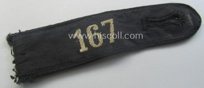 Single, black-piped so-called: 'DJ- o. Deutsches Jungvolk' shoulderstrap as was intended for usage by a: 'DJ-Mitglied' who served within the: 'Bann 167' (167 = 'Fulda')