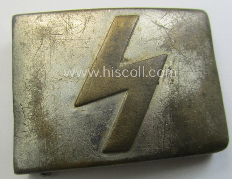 DJ (ie. 'Deutsches Jungvolk') silver-coloured- (ie. typical nickle-chromed) 'variant'-pattern belt-buckle (ie. 'Koppelschloss') being a non-maker-marked example that comes in a just moderately used- ie. truly worn, condition