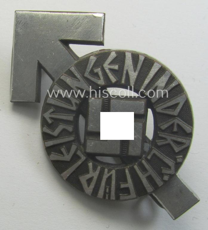 Aluminium-based, HJ/BDM- (ie. 'Hitlerjugend'/'Bund Deutscher Mädel'): 'Leistungsabzeichen in Silber' being a neatly maker- (ie. 'RzM M1/101'-) marked so-called: 'B-Stück' that is void of a bearers'-number