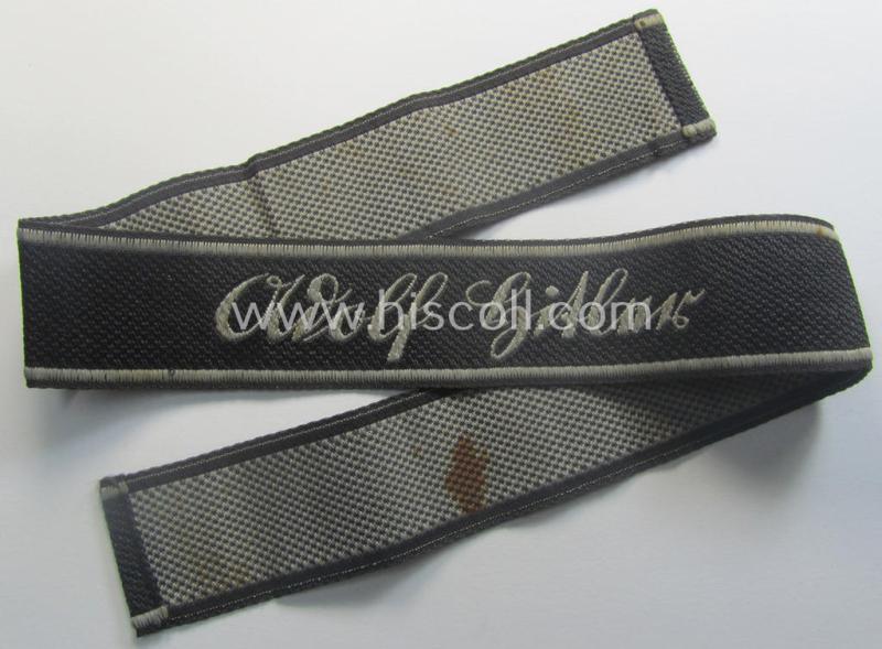 Waffen-SS 1943/44-pattern cuff-title (ie. 'Ärmelstreifen') as executed in typical 'BeVo'-weave-pattern as was intended for a member within the: 1. SS-Panzer-Division 