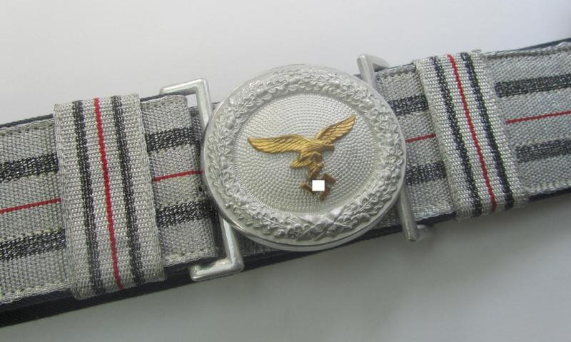 'Virtually mint', WH (Luftwaffe) 'standard-pattern', officers'-dress-model, aluminium-based belt-buckle and accompanying 'brocade'-based belt (ie. 'Paradefeldbinde für Offiziere der Luftwaffe')