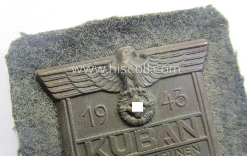 WH (Heeres ie. Waffen-SS) 'Kuban'-campaign-shield that comes mounted onto its original field-grey-coloured- and/or woolen-based 'backing'