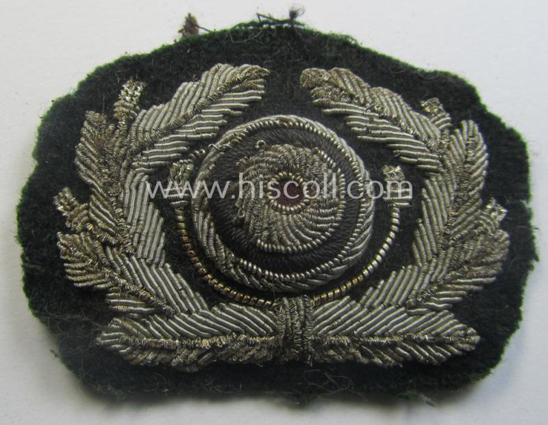 WH (Heeres) officers'-type, (entirely) hand-embroidered cap-cocarde (ie: 'Kokarde für Schirmmütze') that comes in an overall very nice - (I deem clearly used- ie. once-visor-cap-attached-), condition