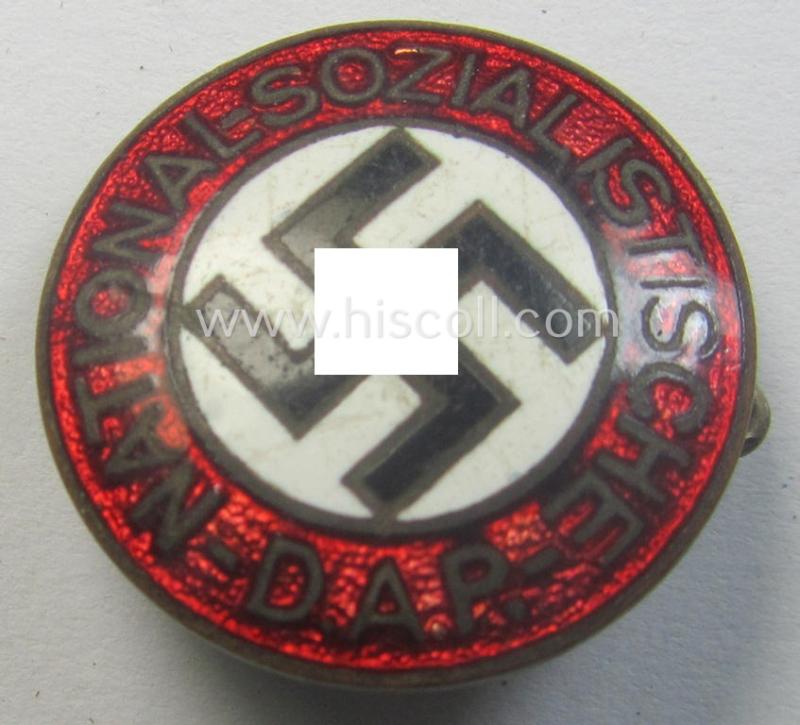 Early-pattern 'N.S.D.A.P. - Parteiabzeichen' showing a: 'Ges.Gesch.'-patent-pending-designation