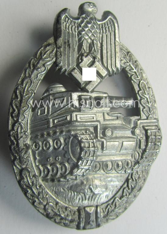 'Panzerkampfabzeichen in Silber' (or: silver-class panzer-assault badge or PAB) being a typical non-maker-marked- and/or zinc- (ie. 'Feinzink'-) based specimen of the 'scooped flatback'-pattern