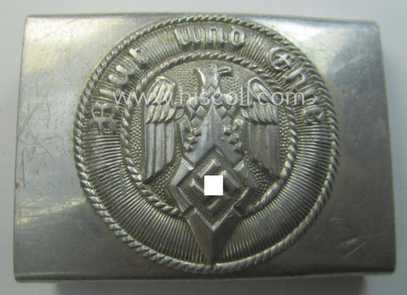 HJ (ie. 'Hitlerjugend') aluminium-based belt-buckle being a neatly maker (ie. 'RzM M4/27'-) marked specimen