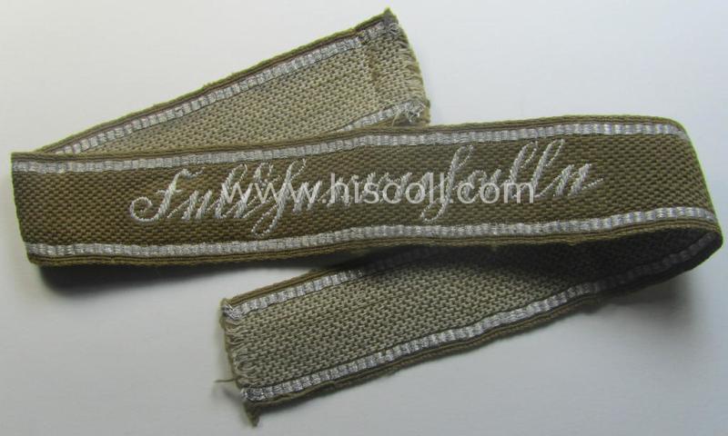 WH (Heeres), 'BeVo'-flat-wire-woven, 'FHH-Ärmelstreifen' (ie. cuff-title), as was intended for member serveing within the: '60. Pz-Gren.-Div.' “Feldherrnhalle”