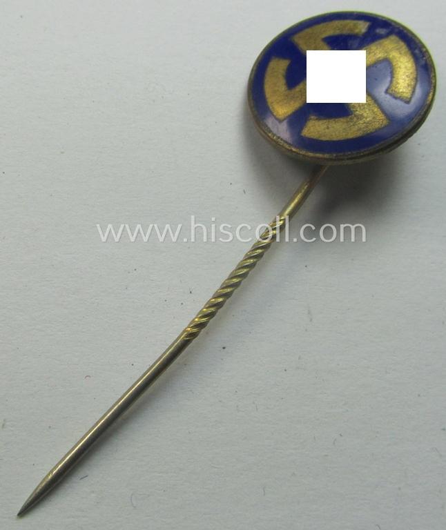 Membership-lapel-pin as was intended to signify membership within the: 'Deutsche Glaubensbewegung' (ie. 'DG') being a maker- (ie. 'M.&W. - Stuttg.') marked example that bears a: 'Ges.Gesch.'-patent-pending-designation