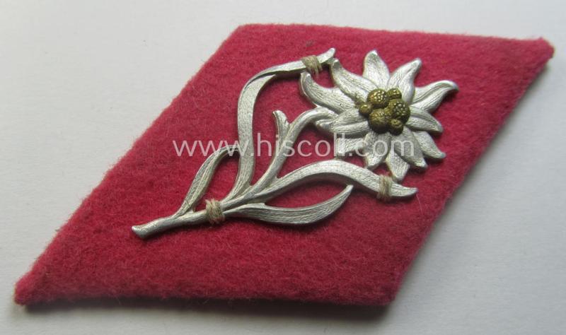 SA- (ie. 'Sturmabteilungen'-) related, aluminium-based cap- (ie. 'Kepi'-) device that came mounted onto its bright-pink-toned, 'Raute'-shaped 'backing' (that still shows its period-attached 'RzM'-etiket)