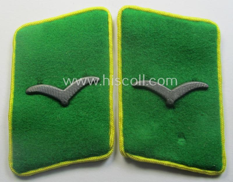 Pair of fully matching, bright-green-coloured- (and/or bright-yellow-piped-) WH (Luftwaffe) collar-patches (ie. 'Kragenspiegel') as was intended for usage by a: 'Soldat der LW-Felddivisionen'