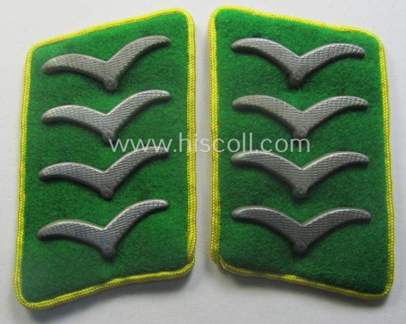 Pair of fully matching, bright-green-coloured- (and/or bright-yellow-piped-) WH (Luftwaffe) collar-patches (ie. 'Kragenspiegel') as was intended for usage by a: 'Soldat der LW-Felddivisionen'