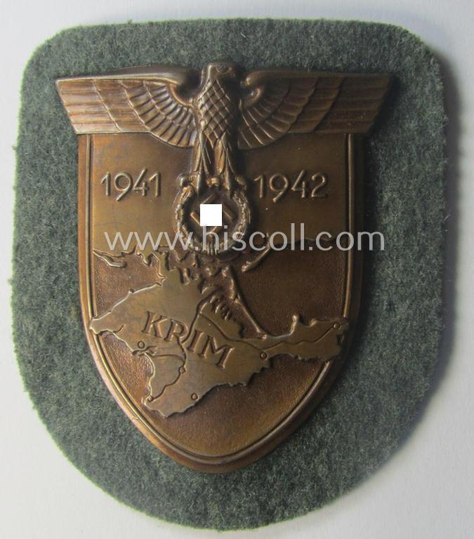 Simply never used ie. 'stonemint'! - WH (Heeres ie. Waffen-SS) 'Krim'-campaign-shield (as was produced by a by me unidentified maker) and that comes in a wonderful and/or fully untouched, condition