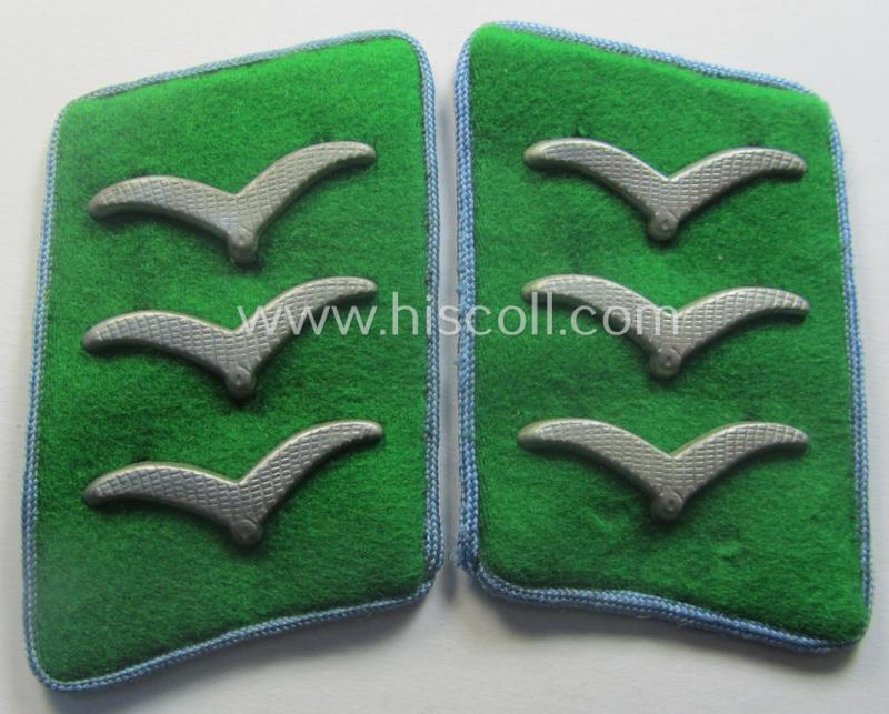 Pair of fully matching, bright-green-coloured- (and/or bright-blue-piped-) WH (Luftwaffe) collar-patches (ie. 'Kragenspiegel') as was intended for usage by a: 'Soldat der LW-Felddivisionen'
