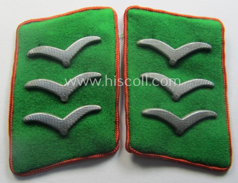 Pair of fully matching, bright-green-coloured- (and/or bright-red-piped-) WH (Luftwaffe) collar-patches (ie. 'Kragenspiegel') as was intended for usage by a: 'Soldat der LW-Felddivisionen'