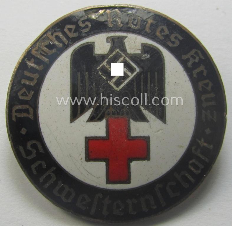 DRK nurses'-badge entitled: 'Schwesternschaft' being a medium-sized version showing a bearers'-number: ('849'), towns-name: ('Karlsruhe') and/or makers'-mark ('A. Stübbe - Berlin')