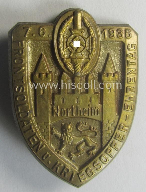 N.S.K.O.V.- (ie. WWI-veteran-) related day-badge (ie. 'tinnie'): 'Frontsoldaten u. Kriegsopfer-Ehrentag - Northheim - 7.6.1938'