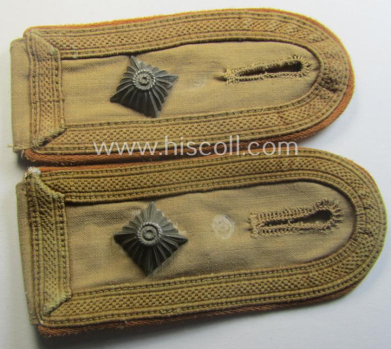 Pair of - truly used- and/or worn! - WH (Luftwaffe) 'tropical-styled' NCO-type shoulderstraps (as was specifically for usage on the tropical-shirts ie. tunics) as was intended for usage by a: 'Feldwebel der Nachrichten-Trpn.'