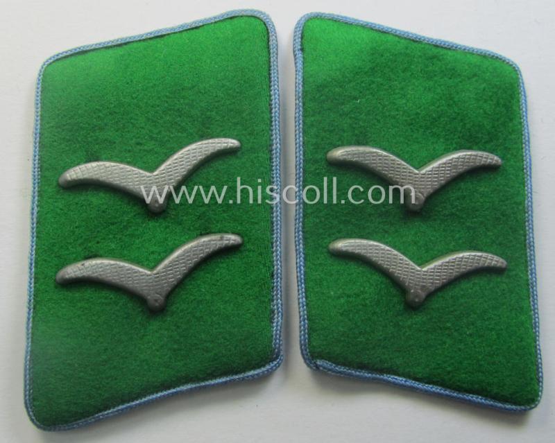 Pair of fully matching, bright-green-coloured- (and/or bright-blue-piped-) WH (Luftwaffe) collar-patches (ie. 'Kragenspiegel') as was intended for usage by a: 'Soldat der LW-Felddivisionen'