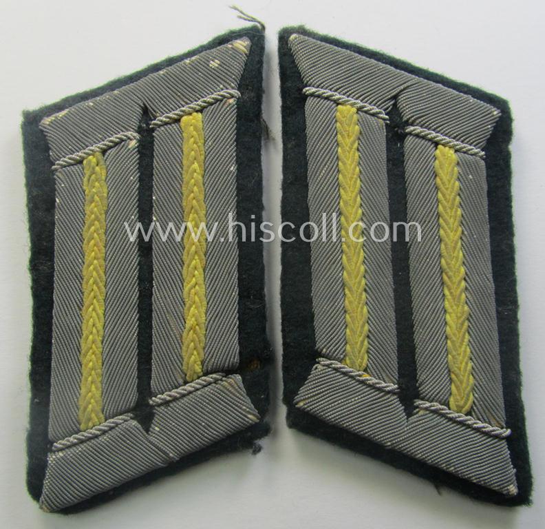 Pair of WH (Heeres) collar-tabs (ie. 'Kragenspiegel für Offiziere') as was piped in the bright-yellow-coloured branchcolour as was intended for usage by an: 'Offizier der Nachrichten-Trpn.'