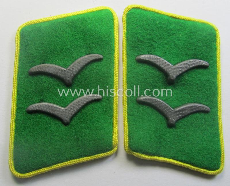 Pair of fully matching, bright-green-coloured- (and/or bright-yellow-piped-) WH (Luftwaffe) collar-patches (ie. 'Kragenspiegel') as was intended for usage by a: 'Soldat der LW-Felddivisionen'