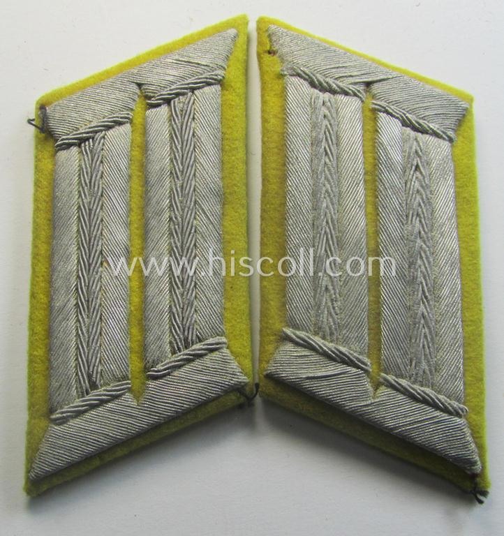 Pair of WH (Heeres) officers'-type, so-called: 'Waffenrock'- (ie. dress-) collar-tabs (ie. 'Kragenspiegel'): 'Offizier eines Nachrichten-Abts. o. Rgts.'