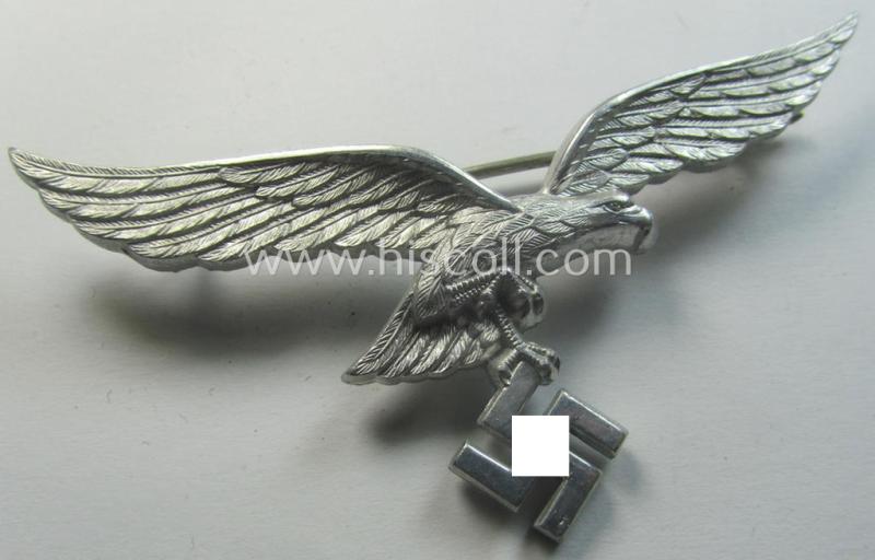 WH (Luftwaffe) aluminium-based breast-eagle as was specifically intended for usage on the white summer-tunics (ie. 'Brustadler für Sommerrock') being a detailed- albeit non-maker-marked specimen