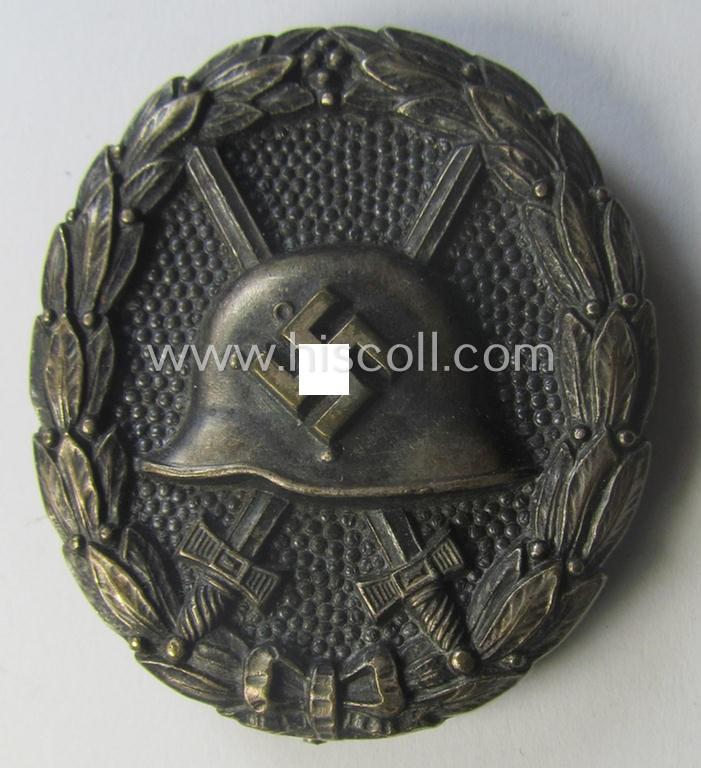 Luxuriously-styled, early-pattern silver-class wound-badge (ie.: 'Verwundeten Abzeichen in Silber') being a detailed so-called: 'Spanish Civil-War'-version that comes in a just moderately used- and/or worn, condition
