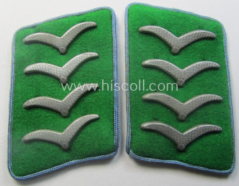 Pair of fully matching, bright-green-coloured- (and/or bright-blue-piped-) WH (Luftwaffe) collar-patches (ie. 'Kragenspiegel') as was intended for usage by a: 'Soldat der LW-Felddivisionen'
