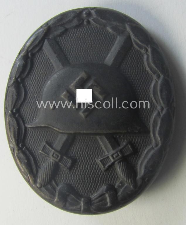 Neatly maker- (ie. 'L/56'-) marked example of a black-class wound-badge (or: 'Verwundeten-Abzeichen in Schwarz') being an example that was produced by the maker (ie. 'Hersteller') named: 'Funcke & Brüninghaus'