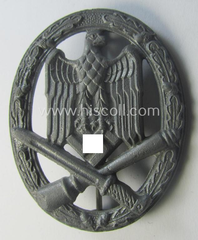 'Allgemeines Sturmabzeichen' (or: General Assault Badge ie. GAB) being a neatly maker (ie. 'A'-) marked, zinc- ie. 'Feinzink'-based-variant as was produced by the: 'Assmann & Söhne'-company