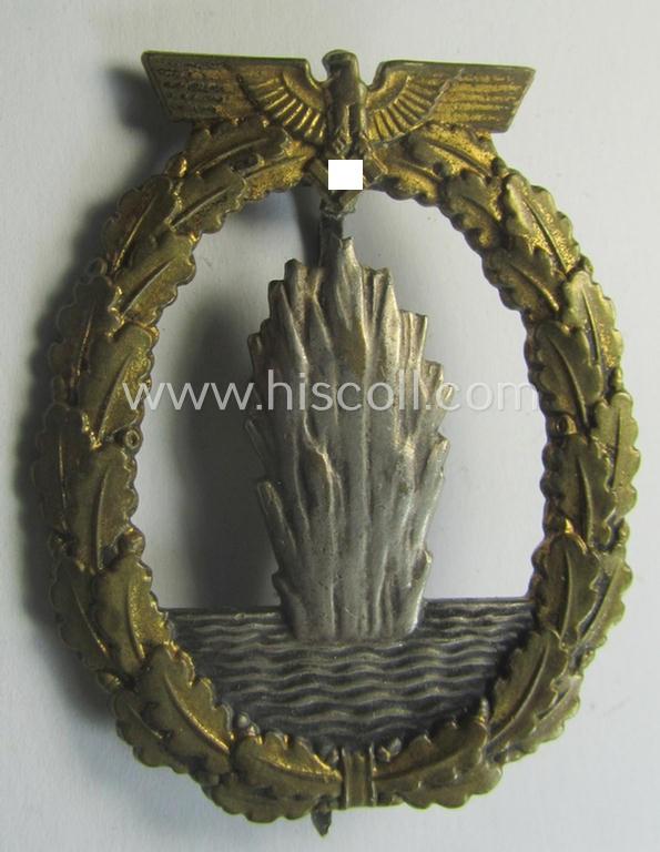 WH (Kriegsmarine) 'Kriegsabzeichen für Minensuch-, U-Boot-Jagd und Sicherungs-Verbände' (being a very detailed and clearly maker-marked example as executed in multi-coloured 'Buntmetall' as produced by the: 'Schwerin - Berlin'-company)