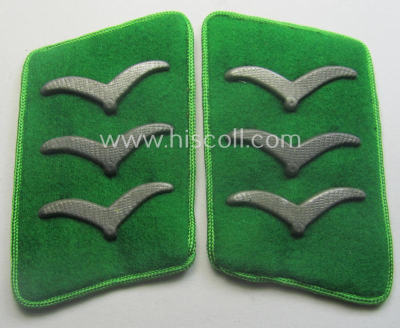 Pair of fully matching, bright-green-coloured- (and/or bright-green-piped-) WH (Luftwaffe) collar-patches (ie. 'Kragenspiegel') as was intended for usage by a: 'Soldat der LW-Felddivisionen'