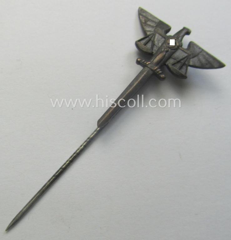 Darkened-bronze-toned, so-called: B.N.S.D.J. (ie. 'Bund der Nationalsocialistischer Deutscher Juristen') membership-badge (ie.: 'Mitgliedsabzeichen') being a maker- (ie. 'Klotz u. Kienast'-) marked example