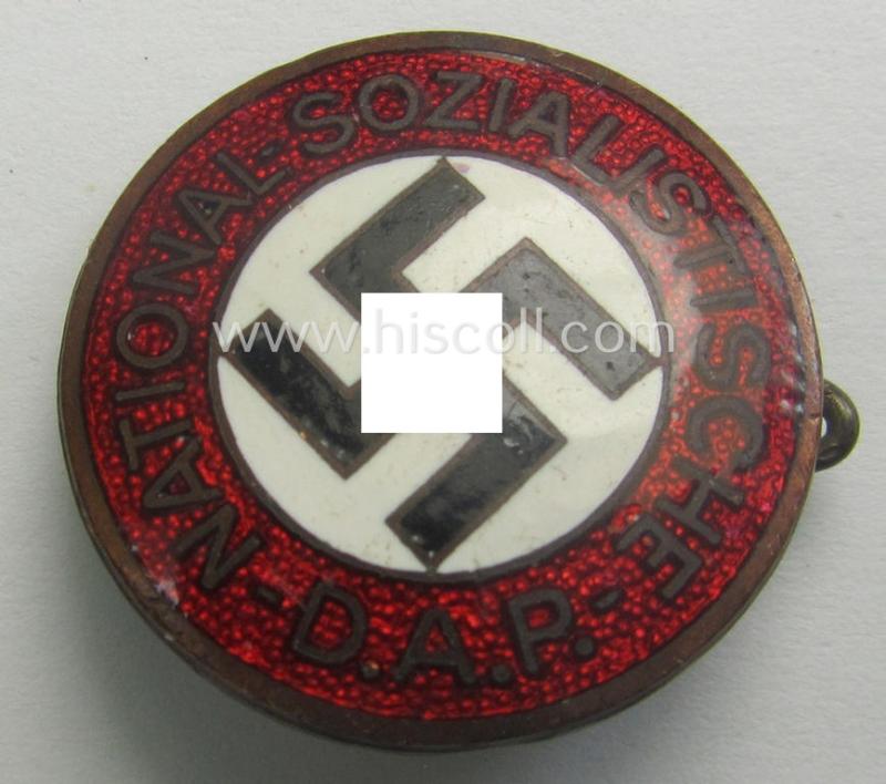 Early-pattern 'N.S.D.A.P. - Parteiabzeichen' showing a: 'Ges.Gesch.'-patent-pending-designation