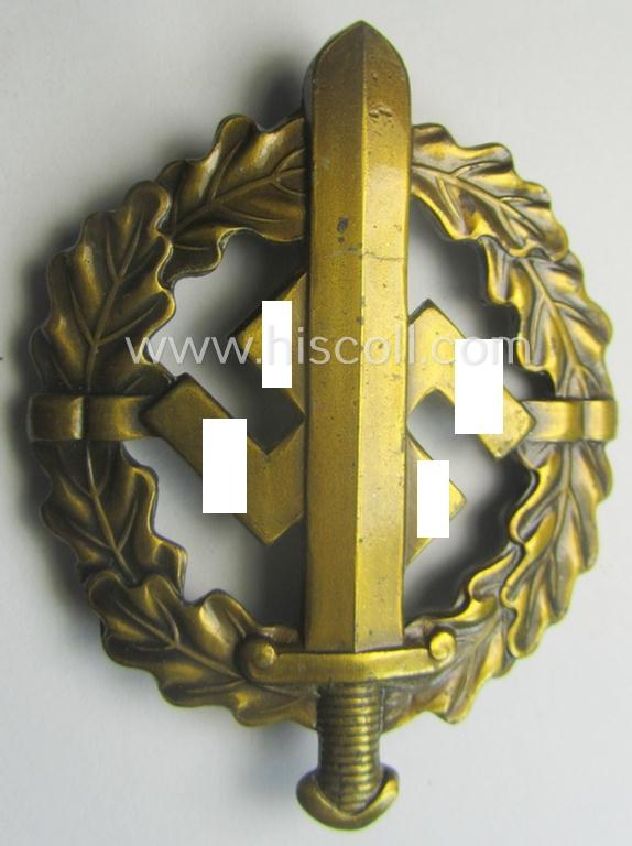 'SA-Sportabzeichen in Bronze' being a detailed and/or neatly maker- (ie. 'Fechler - Bernsbach i. Sa.'-) marked example that is void of a bearers'-number