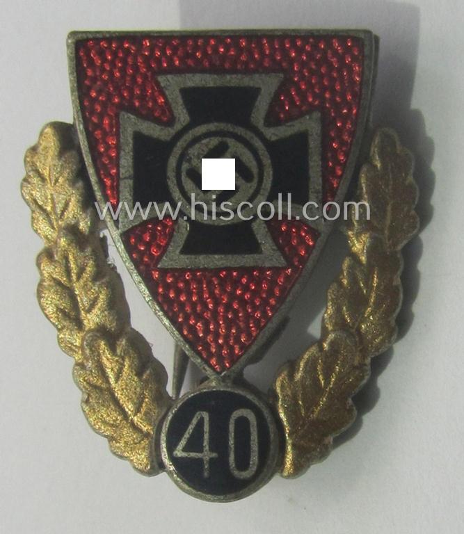 Honorary-membership-lapel-pin (aka: 'Goldene Ehrennadel für 40 Jahre Mitgliedschaft im Nationalsocialistischer Reichskriegerbund' (ie. 'N.S.R.K.B.') being a maker- (ie. '5'-) marked example that also bears a: 'Ges.Gesch.'-designation