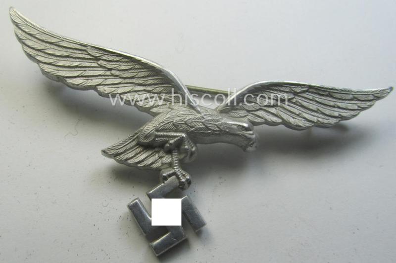 WH (Luftwaffe) aluminium-based breast-eagle as was specifically intended for usage on the white summer-tunics (ie. 'Brustadler für Sommerrock') being a detailed- albeit non-maker-marked specimen
