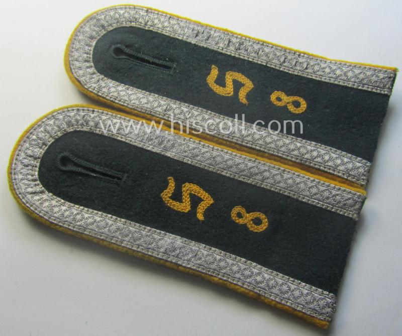 Pair of early-period (ie. 'M36 o. M40'-pattern and rounded-styled) WH (Heeres) 'cyphered', NCO-type shoulderstraps as was intended for an: 'Unteroffizier u. Mitglied des Kav. o. Aufklärungs-Schützen-Rgts. 8'