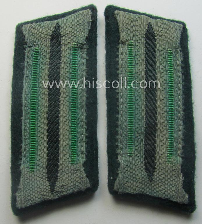 Pair of pre-war-period WH (Heeres) 'M36' (ie. 'M40'-) type collar-patches (ie. 'Einheitskragenspiegel') as piped in the green-coloured branchcolour as intended for usage by a: 'Soldat der Jäger- o. Gebirgsjäger-Truppen'