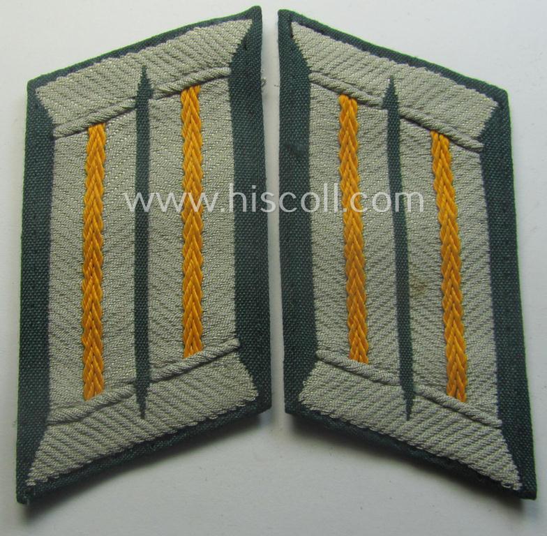 WH (Heeres) pair of (later-war-pattern) officers'-type collar-tabs (ie. 'Kragenspiegel für Offiziere') as executed in 'BeVo'-weave pattern as was intended for an officer serving within the: 'Aufklärungs- o. Kavallerie-Trpn.'